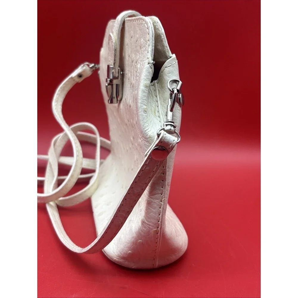 Ivory Ostrich Skin Effect bag w/Clasp Crossbody Purse Borse In Pelle Italy